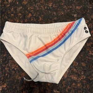 White Swim Briefs with Multicolor Stripes Ron Dorff Never Worn